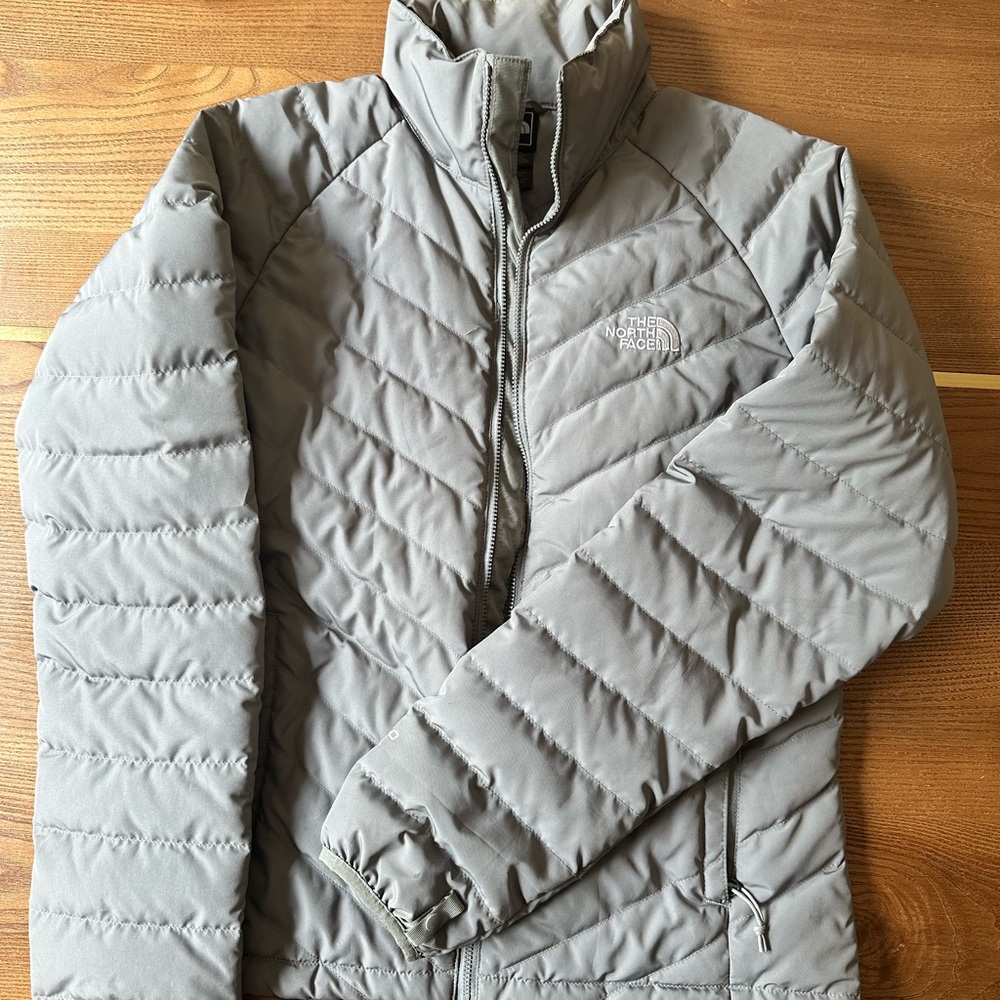The North Face Gray Quilted Puffer Jacket with High Collar